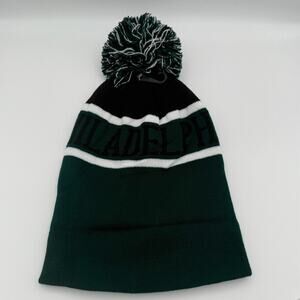 NWT Philadelphia Pom Beanie Hat Knit Winter Cap Cuffed Green Black
